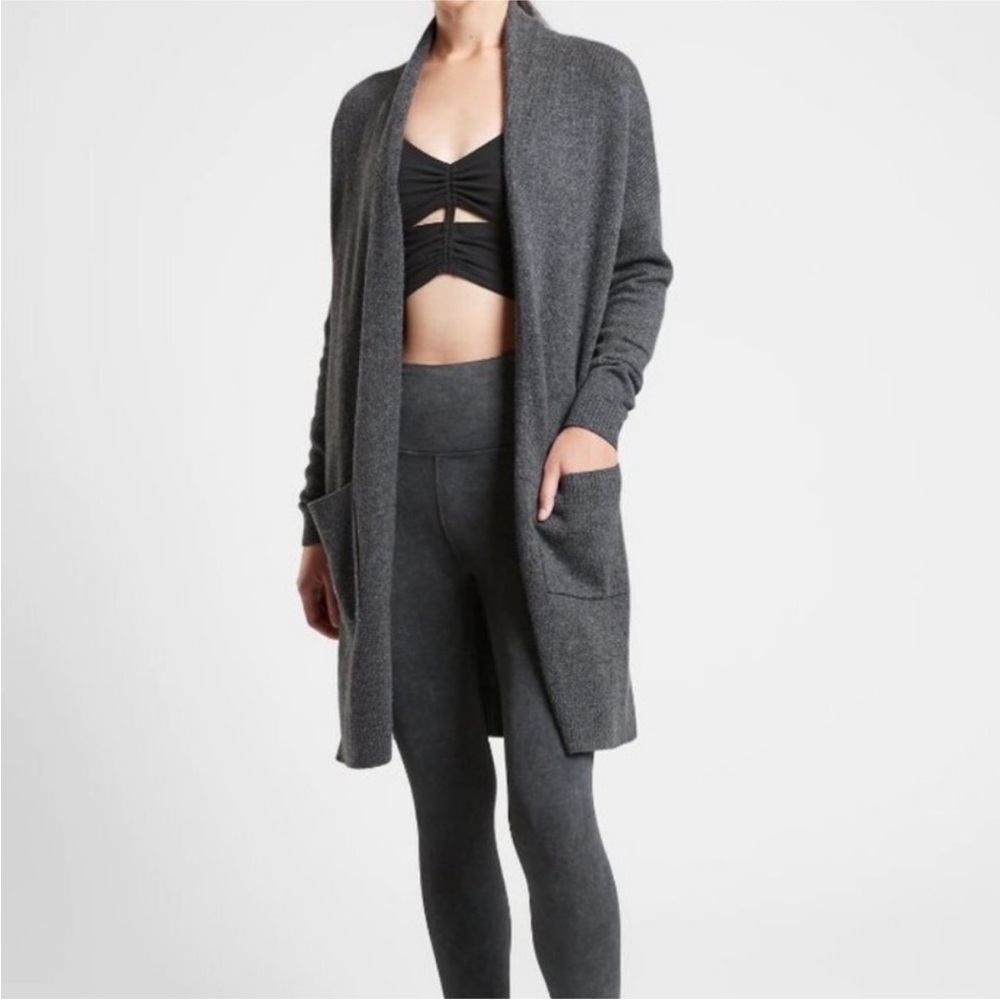 Athleta Spirit Cashmere Wool Cardigan Open Front Long Line in Gray Womens‎ S